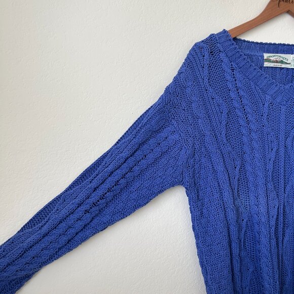 Aran Crafts Sweater Womens Large Blue Cable Knit Ireland Cotton Top L - Picture 3 of 9